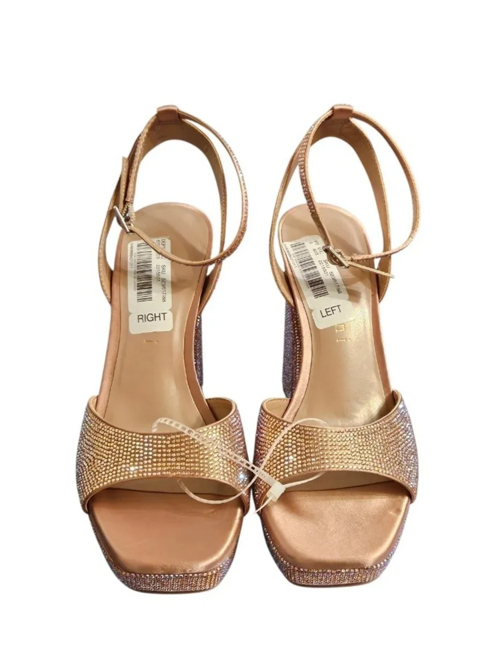 Gianni Bini Rose Gold Rhinestone Platform Block Heel Sandals Women's Size 9.5...